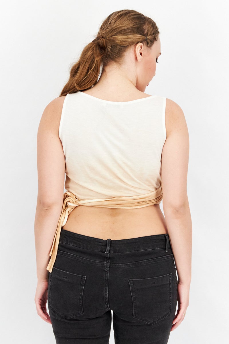 NA-KD Women Surplice Sleeveless Wrap Top, Light Yellow - Image 3